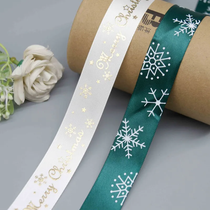 Christmas Snowflake and Typographic Printed Ribbon for Gift Wrapping, main product view