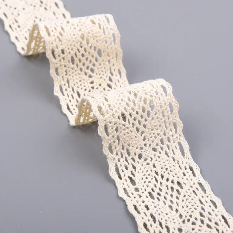 Encaje de ganchillo con chevrones ondulados 100% algodón, 4.5cm, para moda bohemia y decoración, vista de detalle 3 del producto