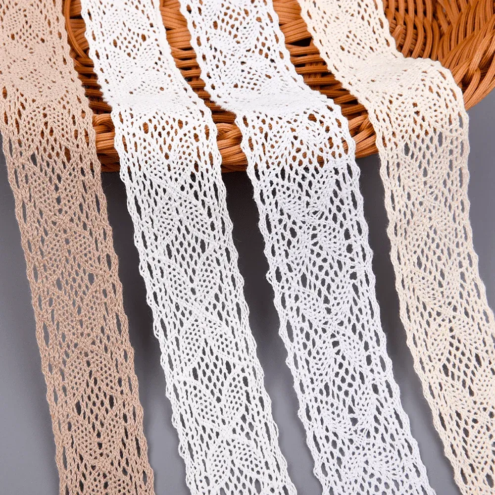 Encaje de ganchillo con chevrones ondulados 100% algodón, 4.5cm, para moda bohemia y decoración, vista principal del producto
