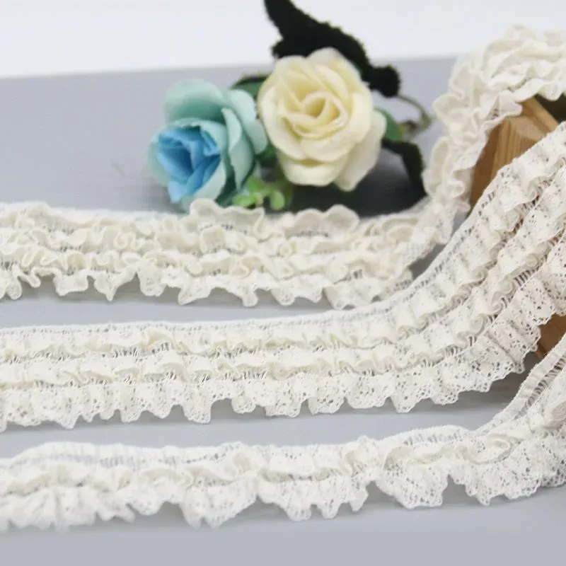 Geraffte elastische Häkelspitzenborte mit Rüsche aus Nylon und Baumwolle, 3.6-6cm, für Kinderbekleidung und Heimdekoration, Produktdetailansicht 2