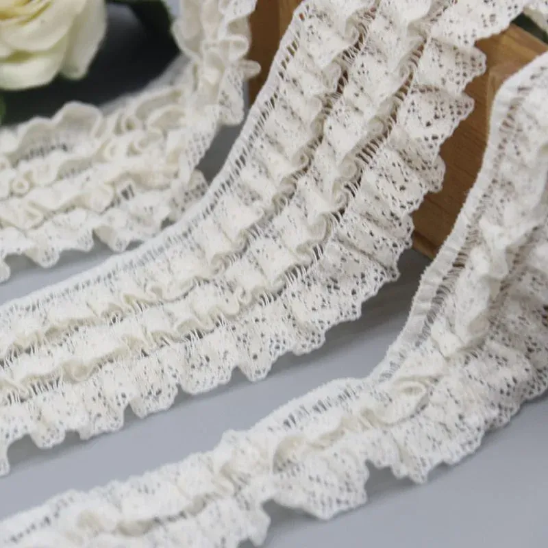 Geraffte elastische Häkelspitzenborte mit Rüsche aus Nylon und Baumwolle, 3.6-6cm, für Kinderbekleidung und Heimdekoration, Hauptansicht des Produkts