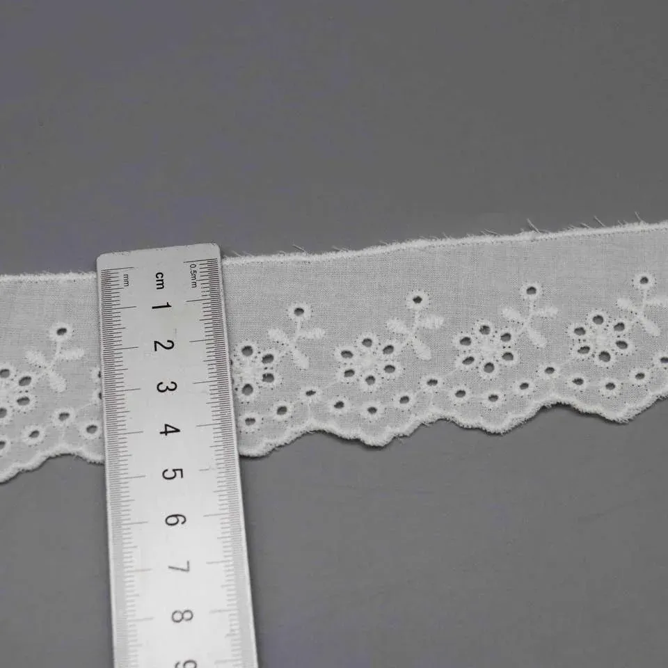 100% Cotton Floral Eyelet Lace with Scalloped Edge — detail view 2 100% Cotton Floral Eyelet Lace with Scalloped Edge — detail view 2