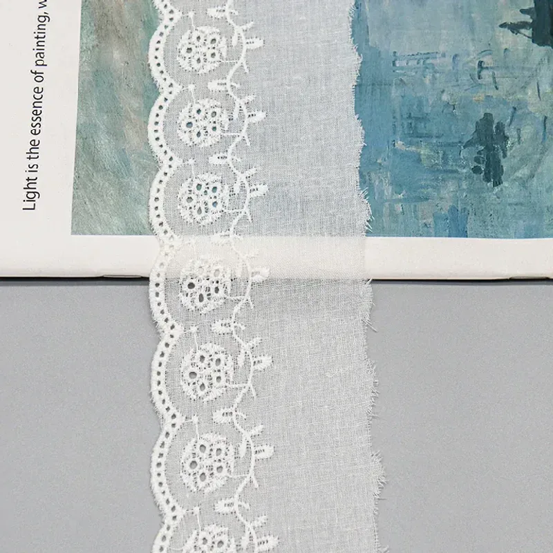 Rose Eyelet 100% Cotton Embroidered Lace Trim 6.8cm for Summer Dress & Children's Wear, product detail view 8