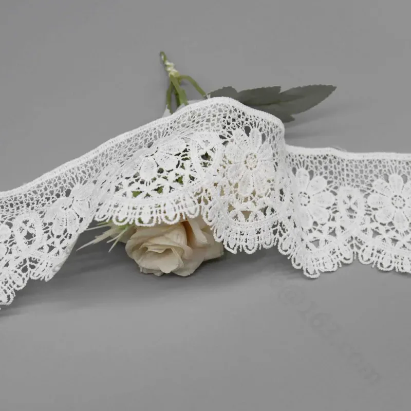 Garden Rose Milk Fiber 100% Polyester Water Soluble Lace Trim 7.6cm for Bridal & Evening Wear, product detail view 4