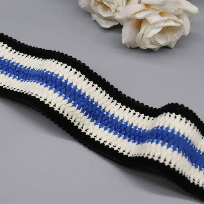 Nautical Stripe Polyester & Cotton Crochet Lace Trim 4.5cm for Sportswear & Casual Fashion, product detail view 3
