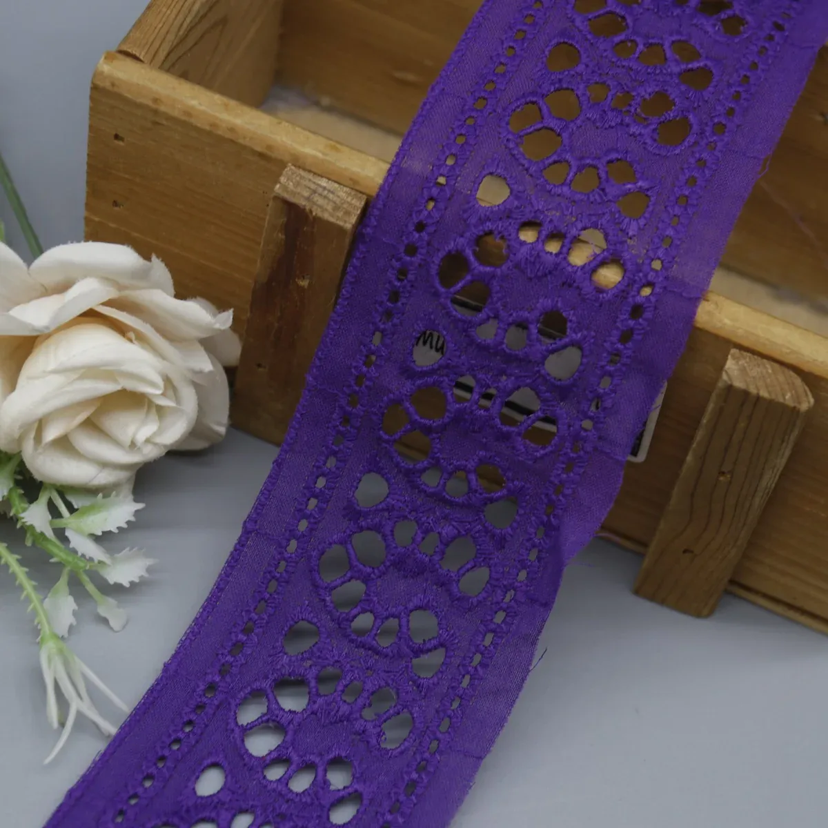 Geometric Medallion Eyelet Lace Trim for Garment Edging, product detail view 13