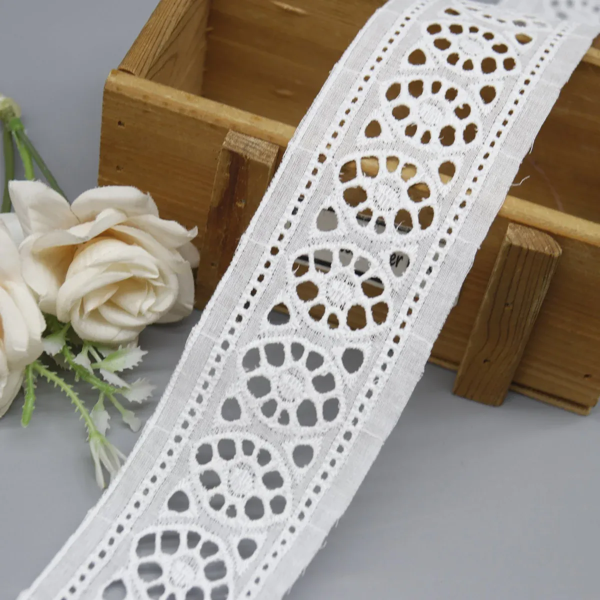 Geometric Medallion Eyelet Lace Trim for Garment Edging, product detail view 9