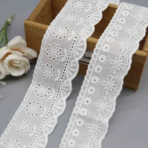Floral Embroidered Cotton Lace Trim for High-End Apparel & Decor, main product view