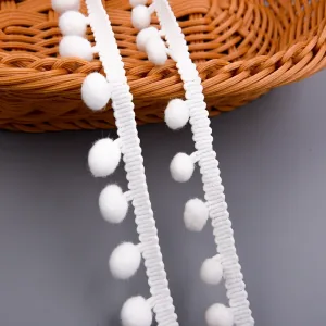 White Pompom 100% Nylon Crochet Lace Trim 2.5cm for Children's Clothing, main product view