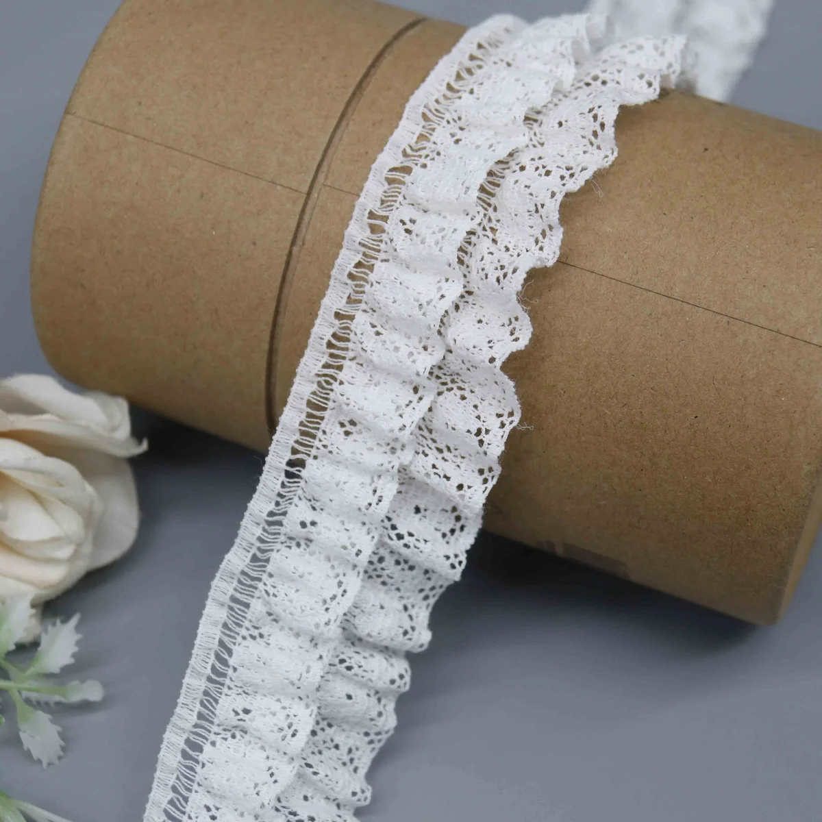 A Fine Mesh Or Pointelle Lace Gathered Stitched Ruffled Lace Trim for Garment Trim