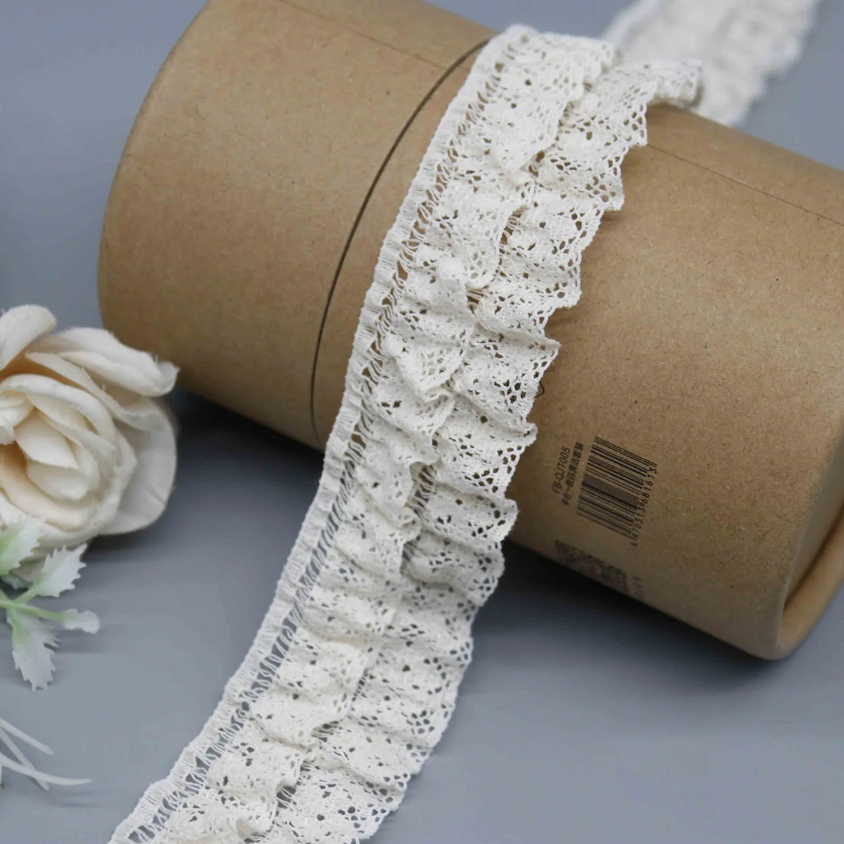 A Fine Mesh Or Pointelle Lace Gathered Stitched Ruffled Lace Trim for Garment Trim