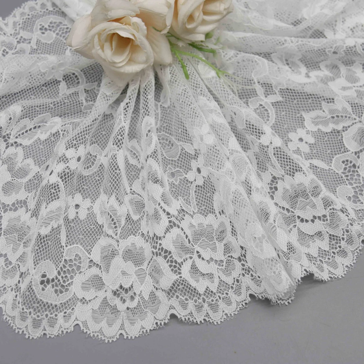 Dense Floral Pattern With Flowers and Leaves On Wide Stretch Galloon Lace for Lingerie