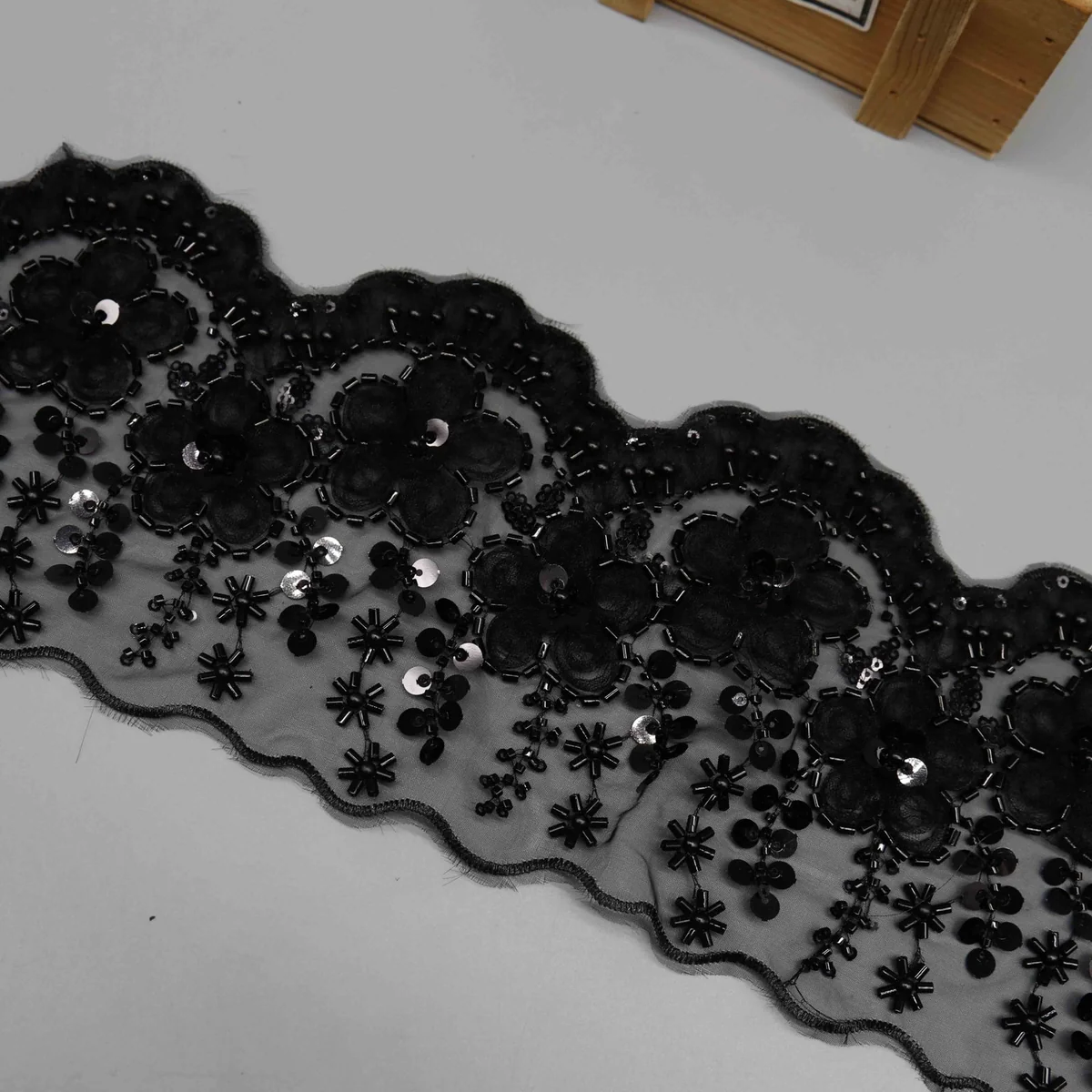 Factory Direct 3D Floral Beaded Lace Trim for Couture Eveningwear