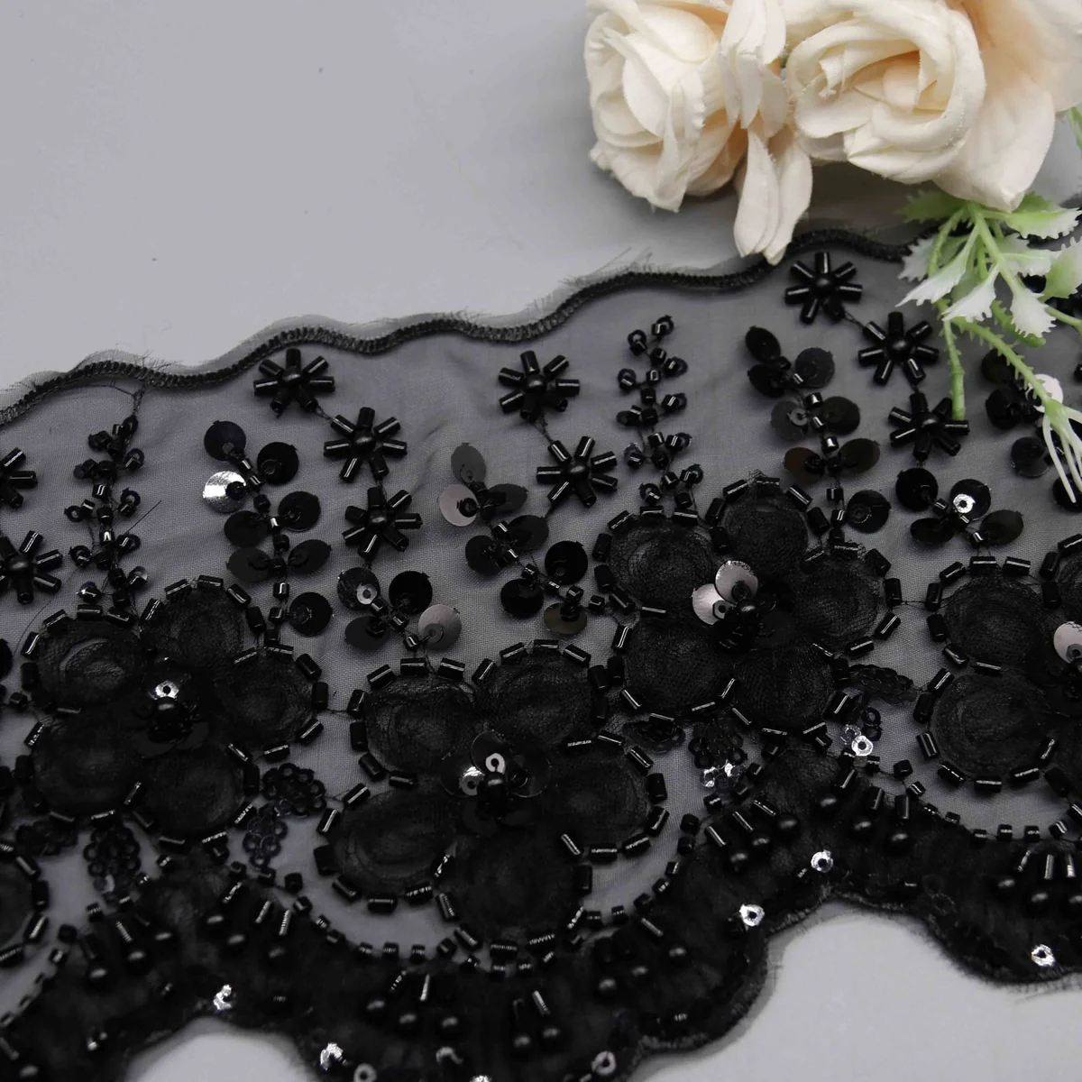 Factory Direct 3D Floral Beaded Lace Trim for Couture Eveningwear