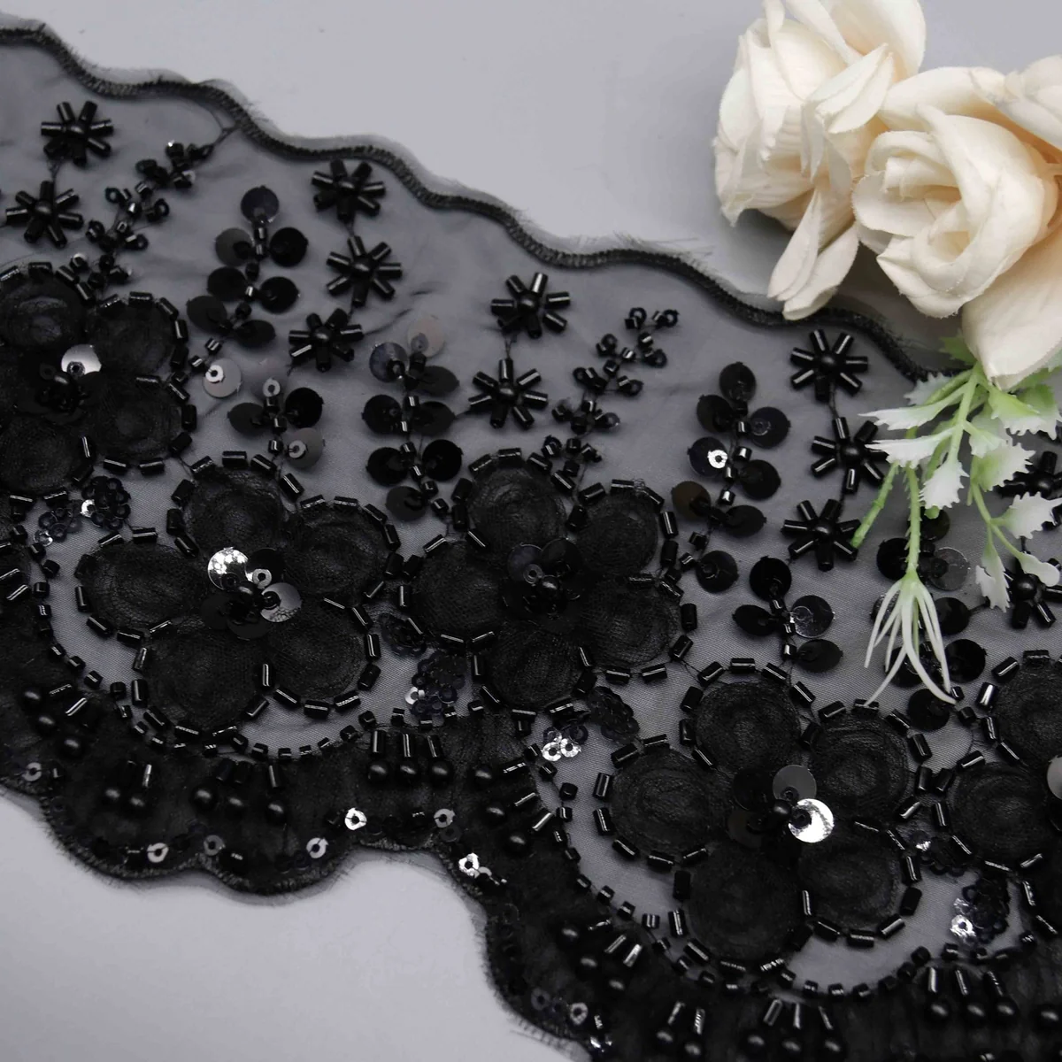 Factory Direct 3D Floral Beaded Lace Trim for Couture Eveningwear