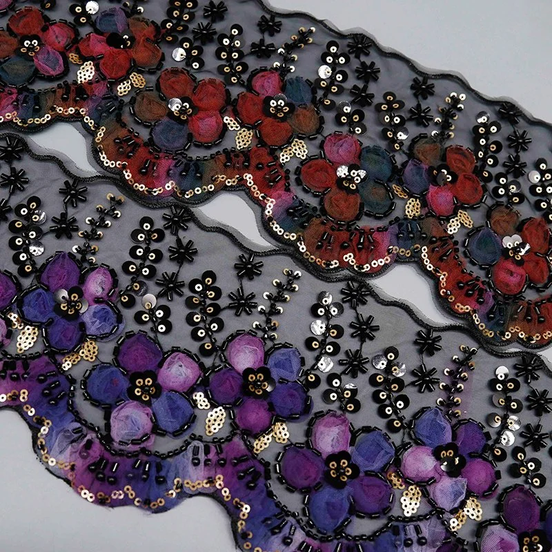 Factory Direct 3D Floral Beaded Lace Trim for Couture Gown Embellishment