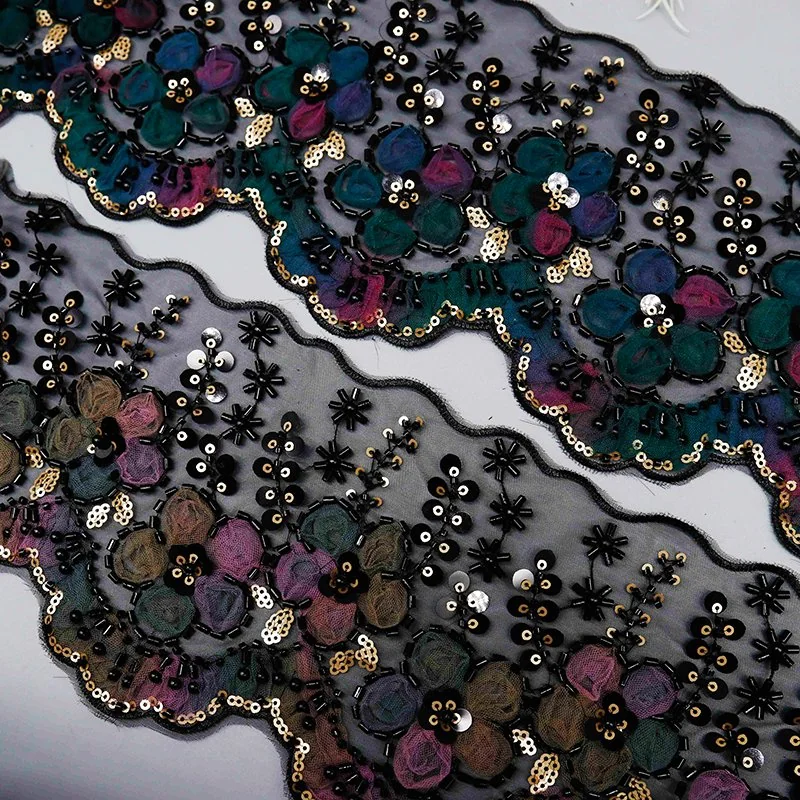 Factory Direct 3D Floral Beaded Lace Trim for Couture Gown Embellishment