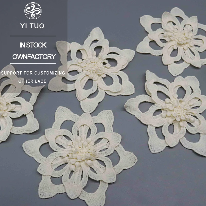 Factory Direct 3D Floral Embroidered Applique for Bridal and Couture Embellishment