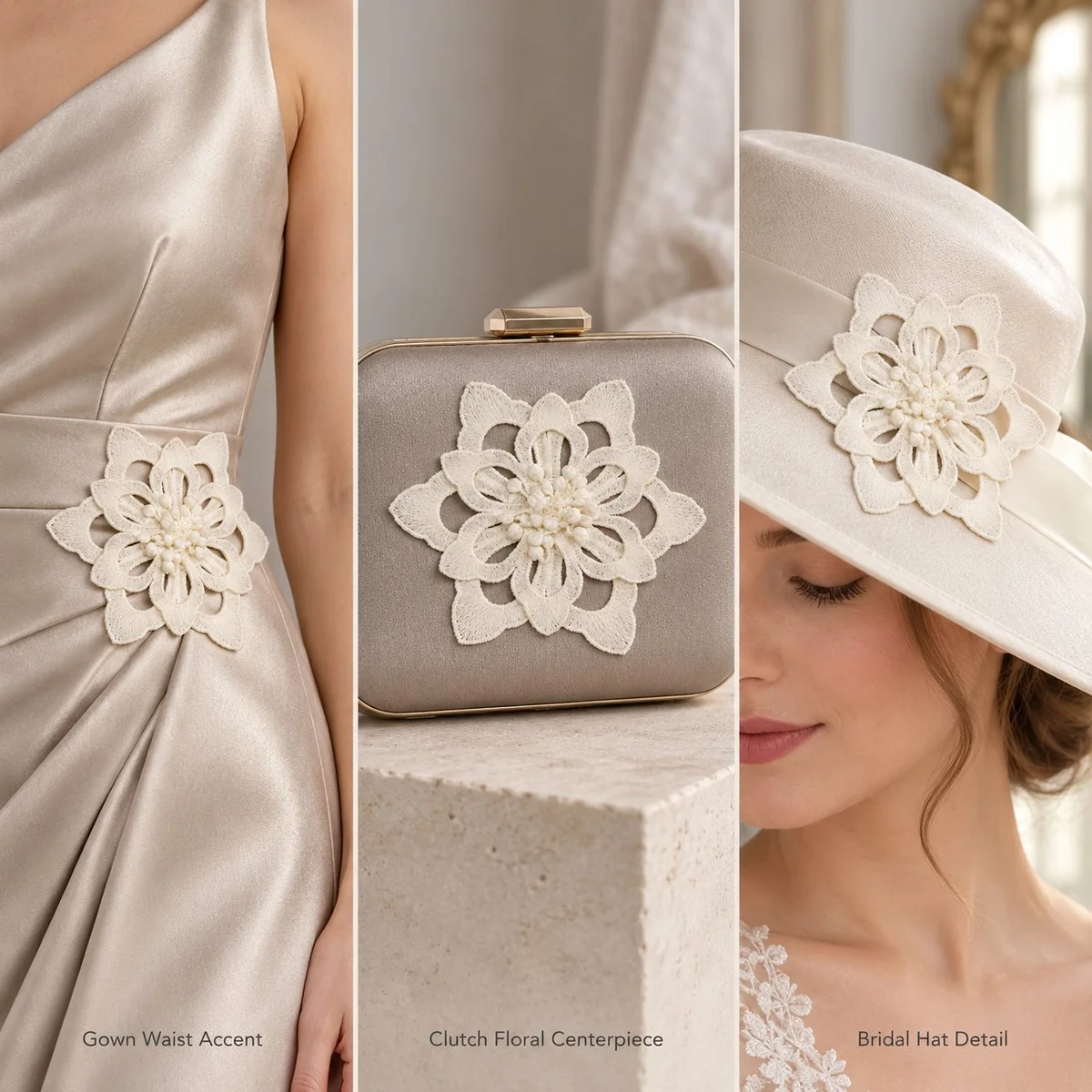 Factory Direct 3D Floral Embroidered Applique for Bridal and Couture Embellishment