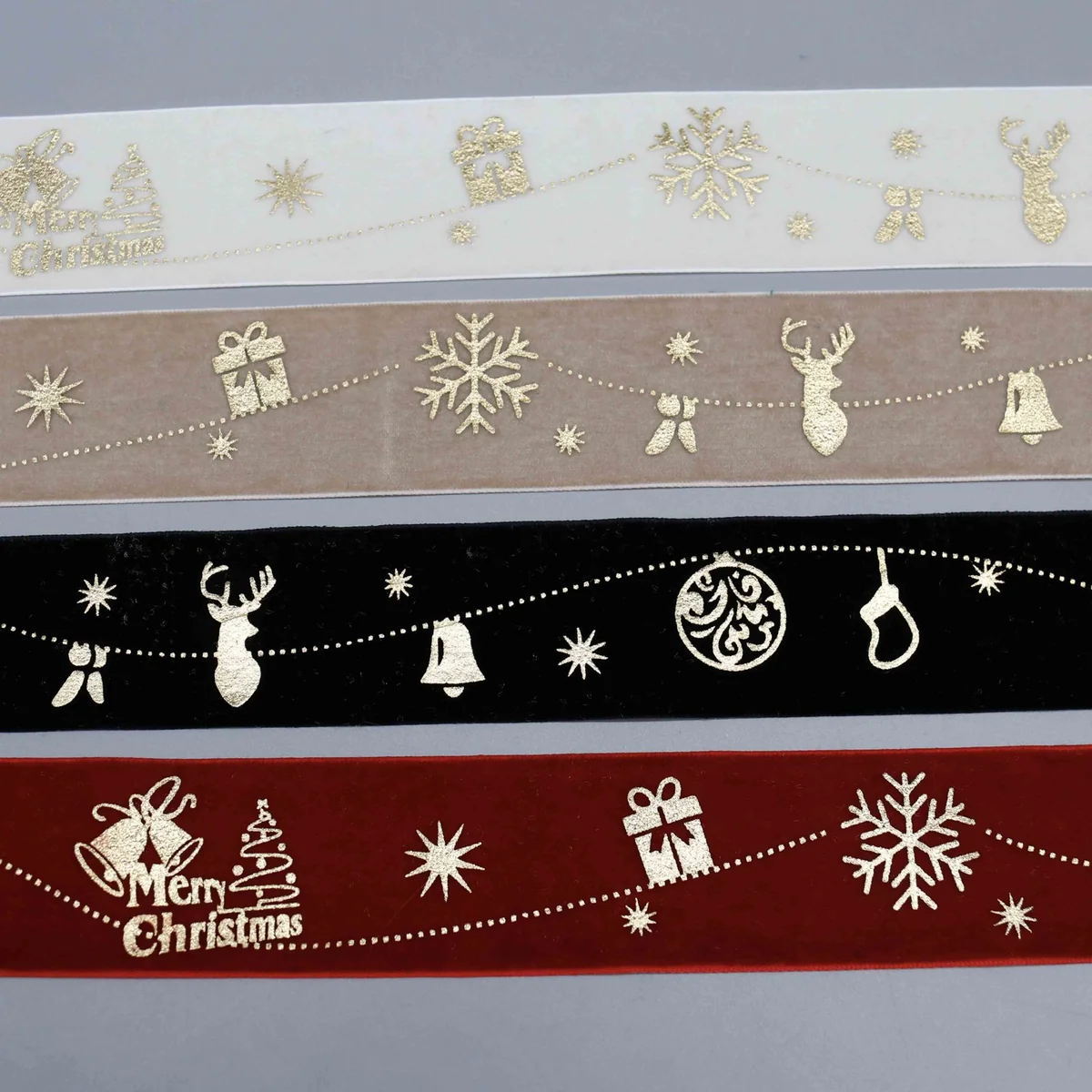Factory Direct Gold Foil Christmas Velvet Ribbon for Holiday Decoration and Crafts