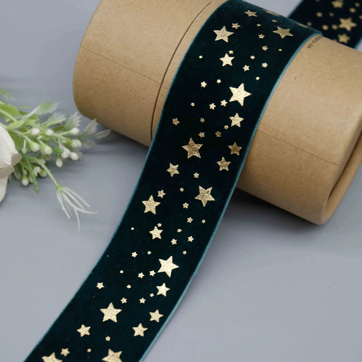 Factory Direct Gold Star Velvet Ribbon for Apparel Trim and Festive Decor