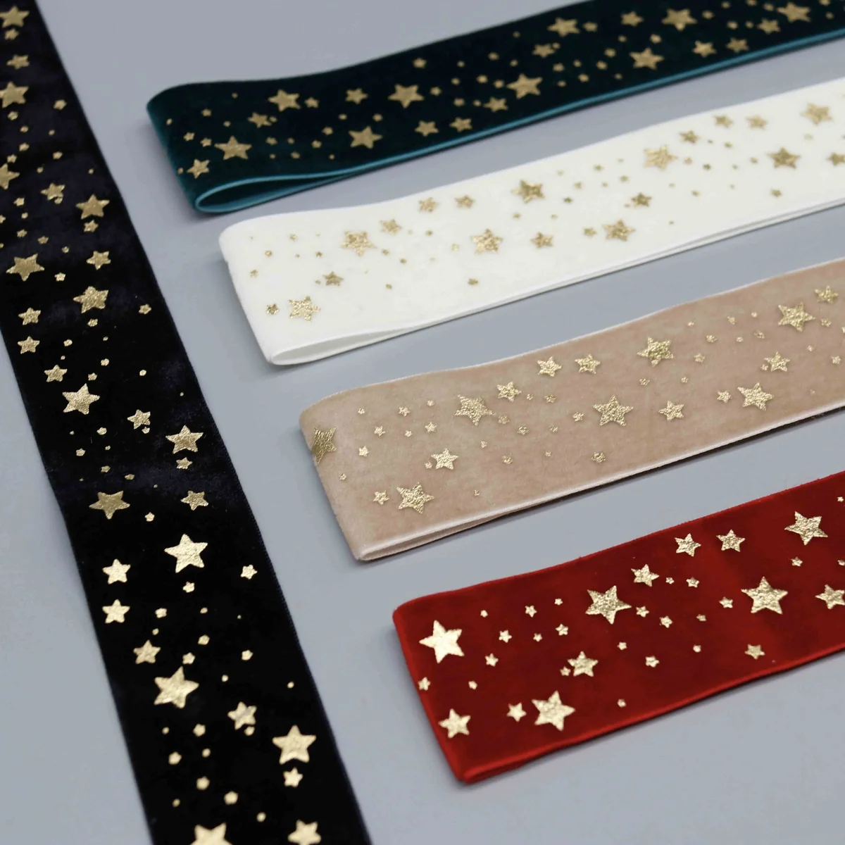 Factory Direct Gold Star Velvet Ribbon for Apparel Trim and Festive Decor