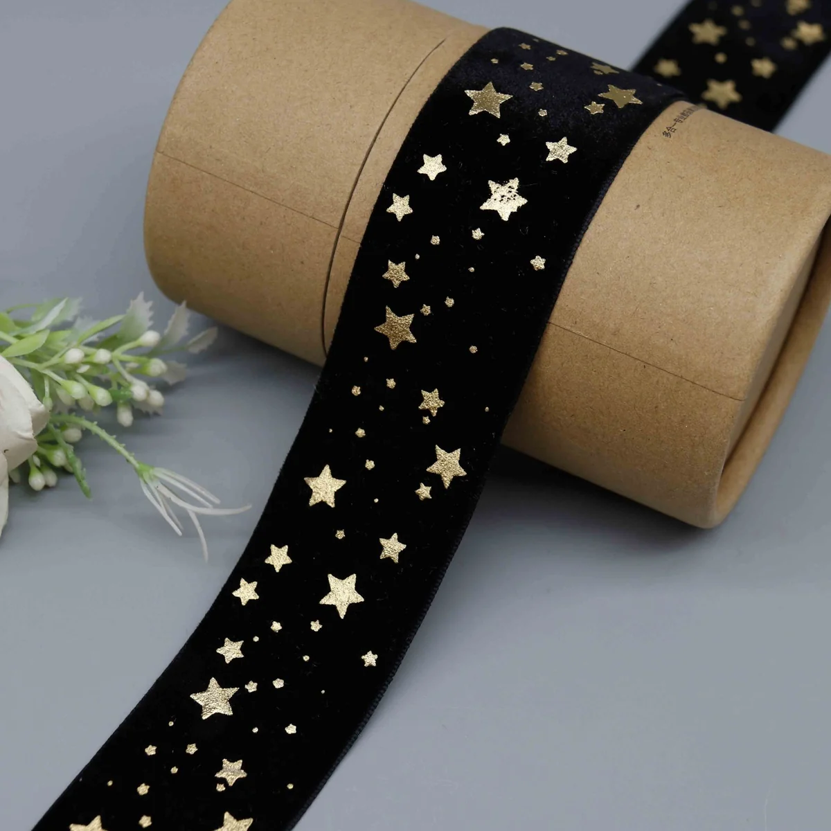Factory Direct Gold Star Velvet Ribbon for Apparel Trim and Festive Decor