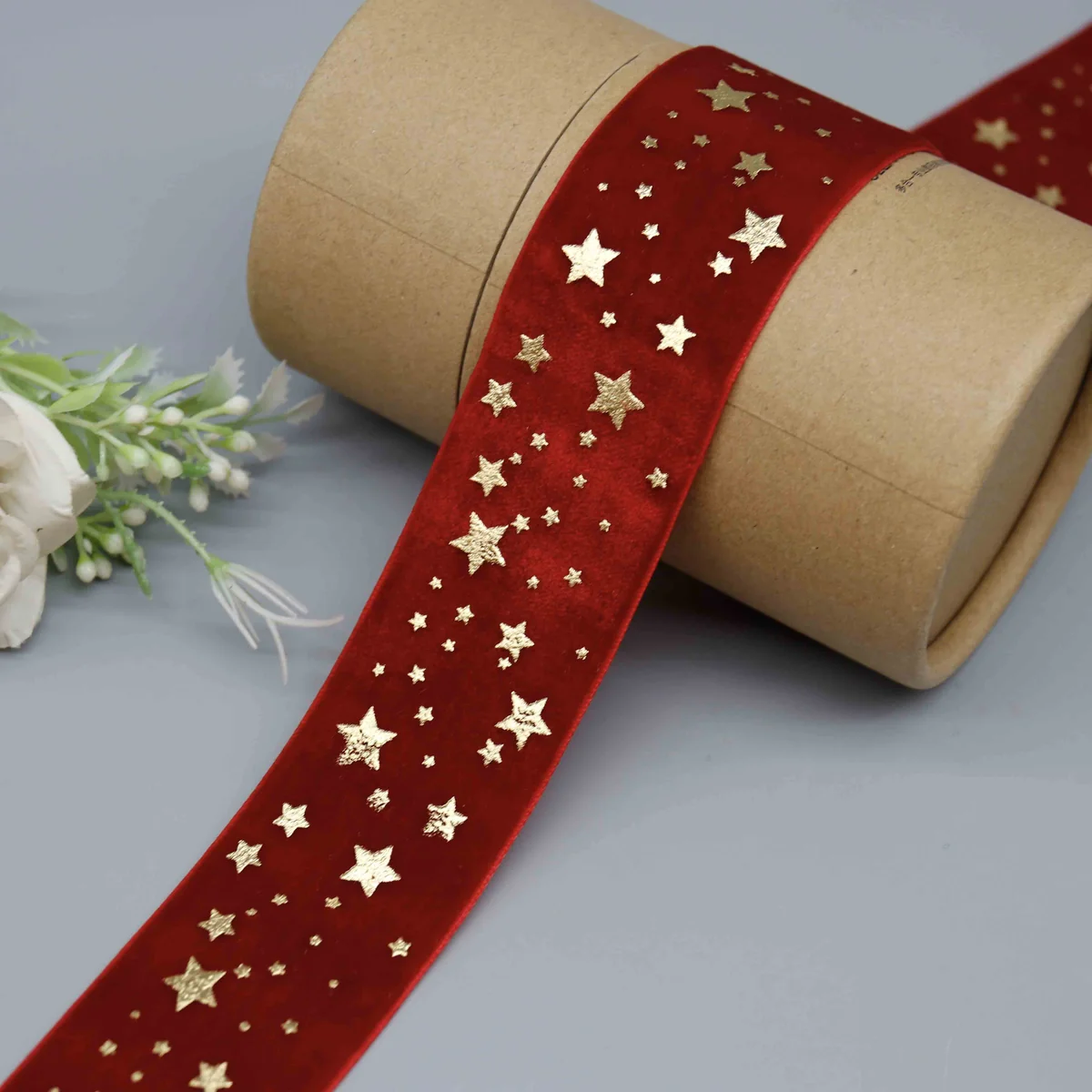 Factory Direct Gold Star Velvet Ribbon for Apparel Trim and Festive Decor