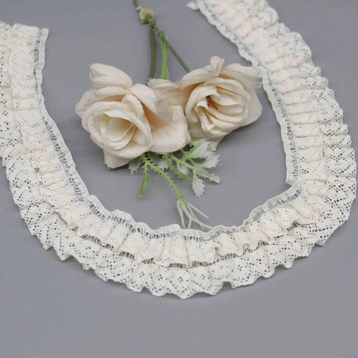 Factory Direct Ruffled Nylon Cotton Lace for Garment Cuffs and Collars