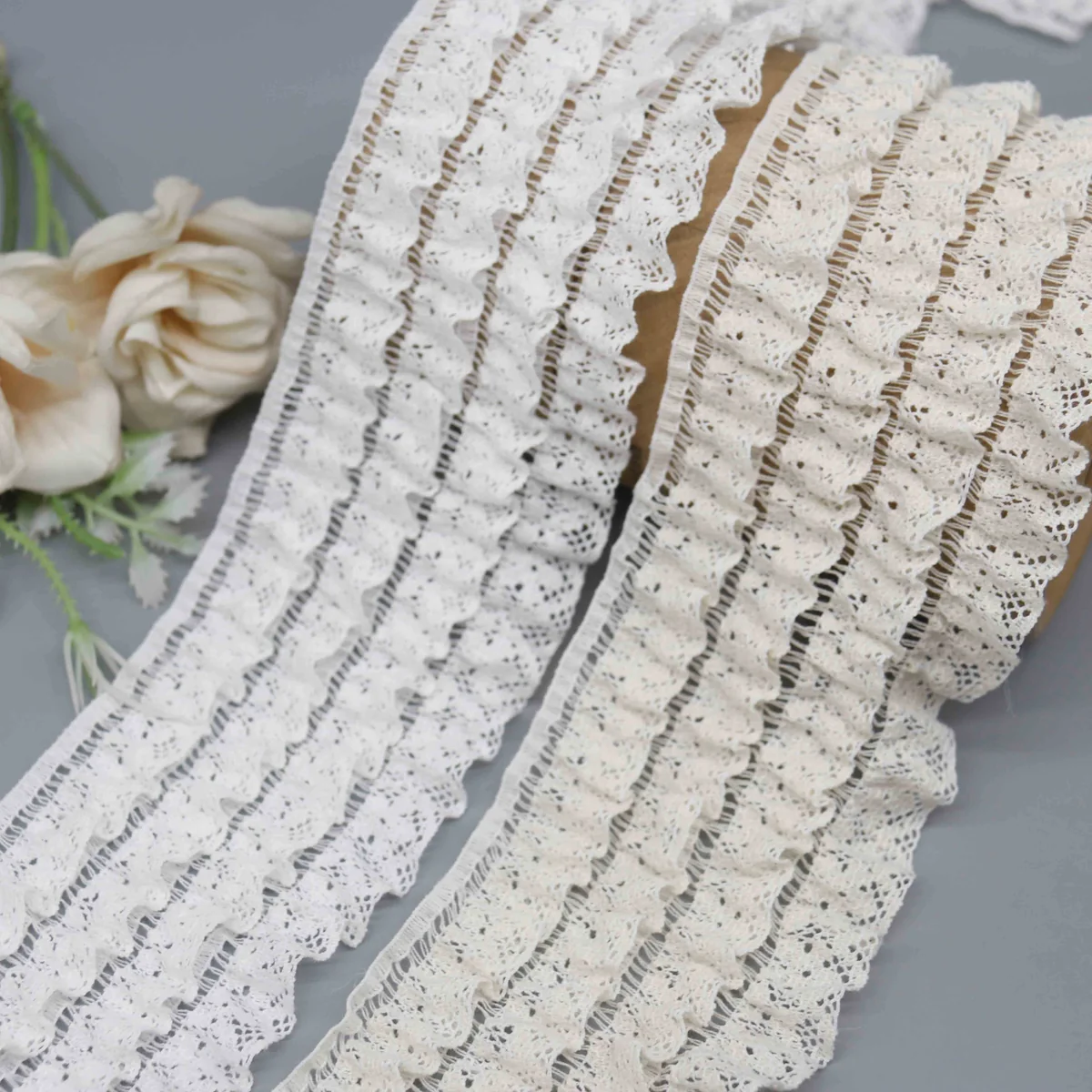 Factory Direct Ruffled Nylon Cotton Lace for Garment Cuffs and Hems