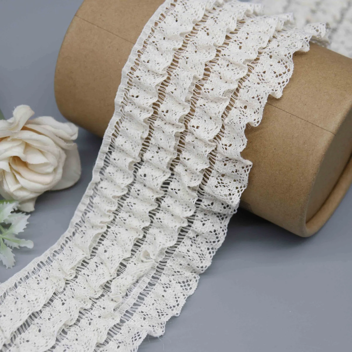 Factory Direct Ruffled Nylon Cotton Lace for Garment Cuffs and Hems
