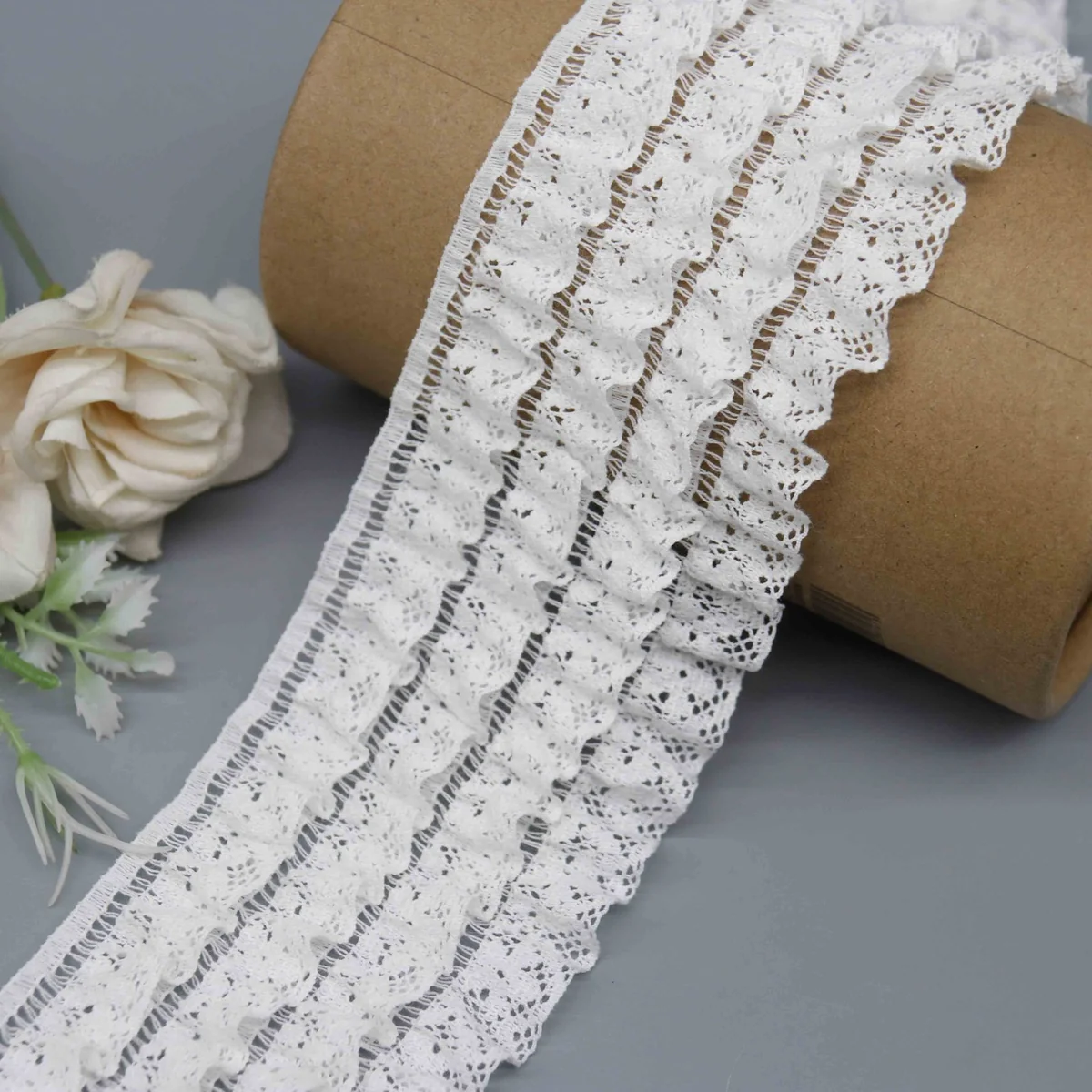 Factory Direct Ruffled Nylon Cotton Lace for Garment Cuffs and Hems