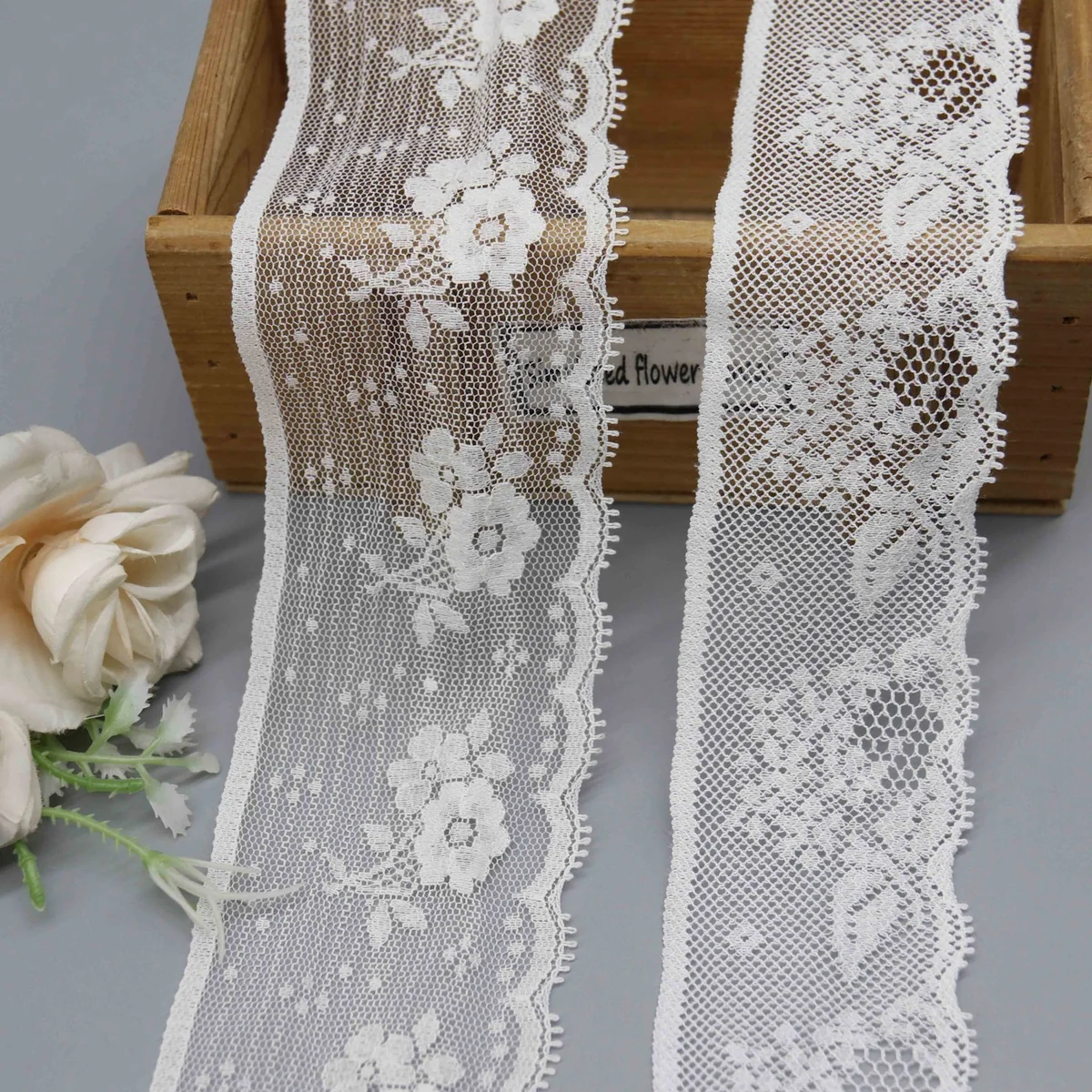 Floral Motifs On A Mesh Ground. One Design Lace Trim for Lingerie