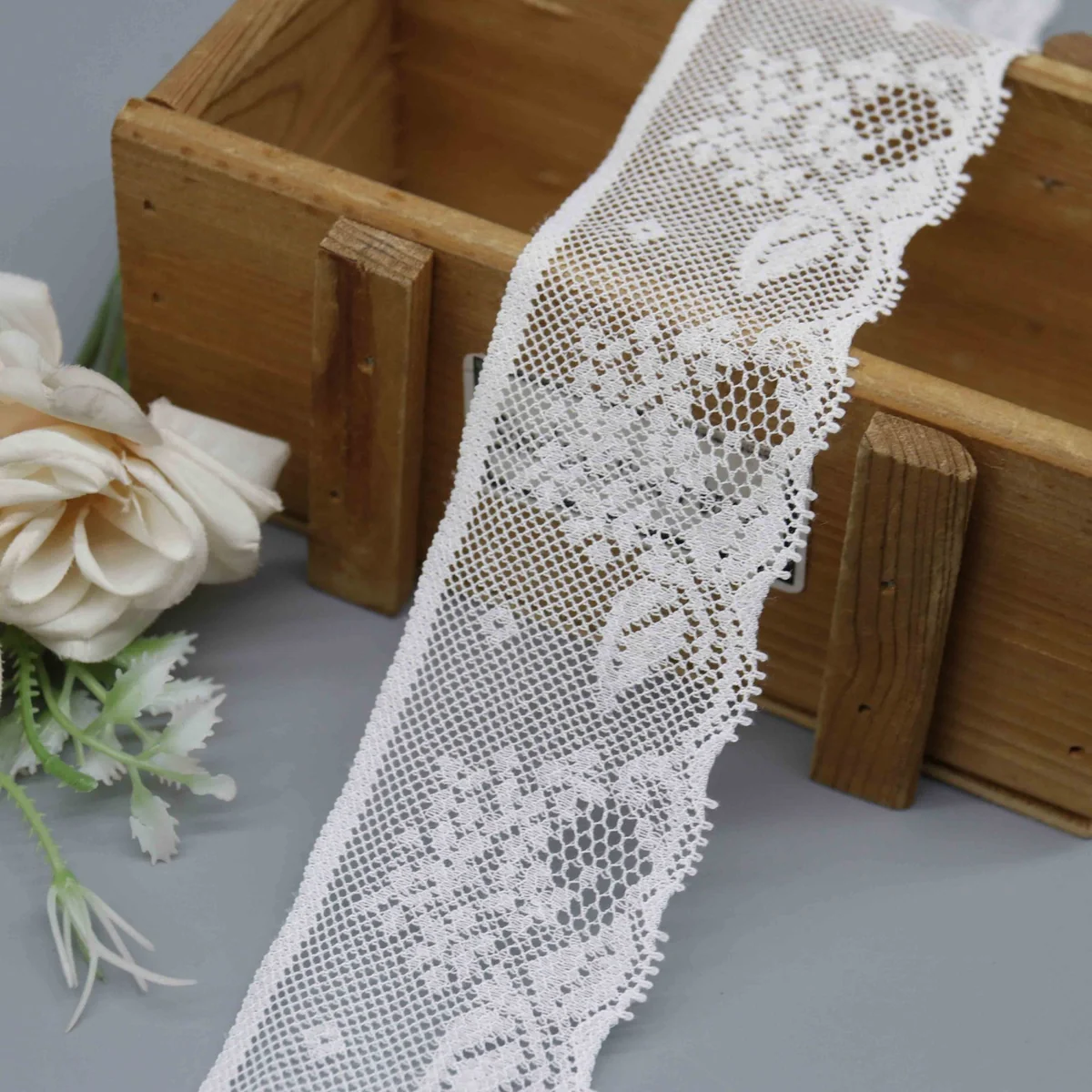 Floral Motifs On A Mesh Ground. One Design Lace Trim for Lingerie
