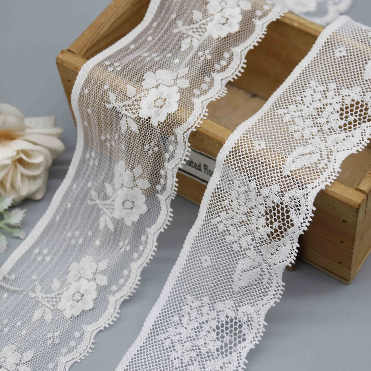 Floral Motifs On A Mesh Ground. One Design Lace Trim for Lingerie