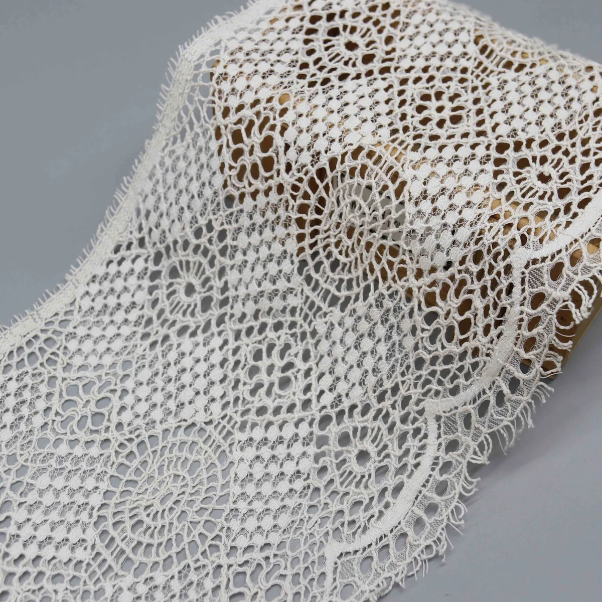 Geometric Circular Medallions Arranged In A Wide Cotton Lace Trim for Apparel Hemming