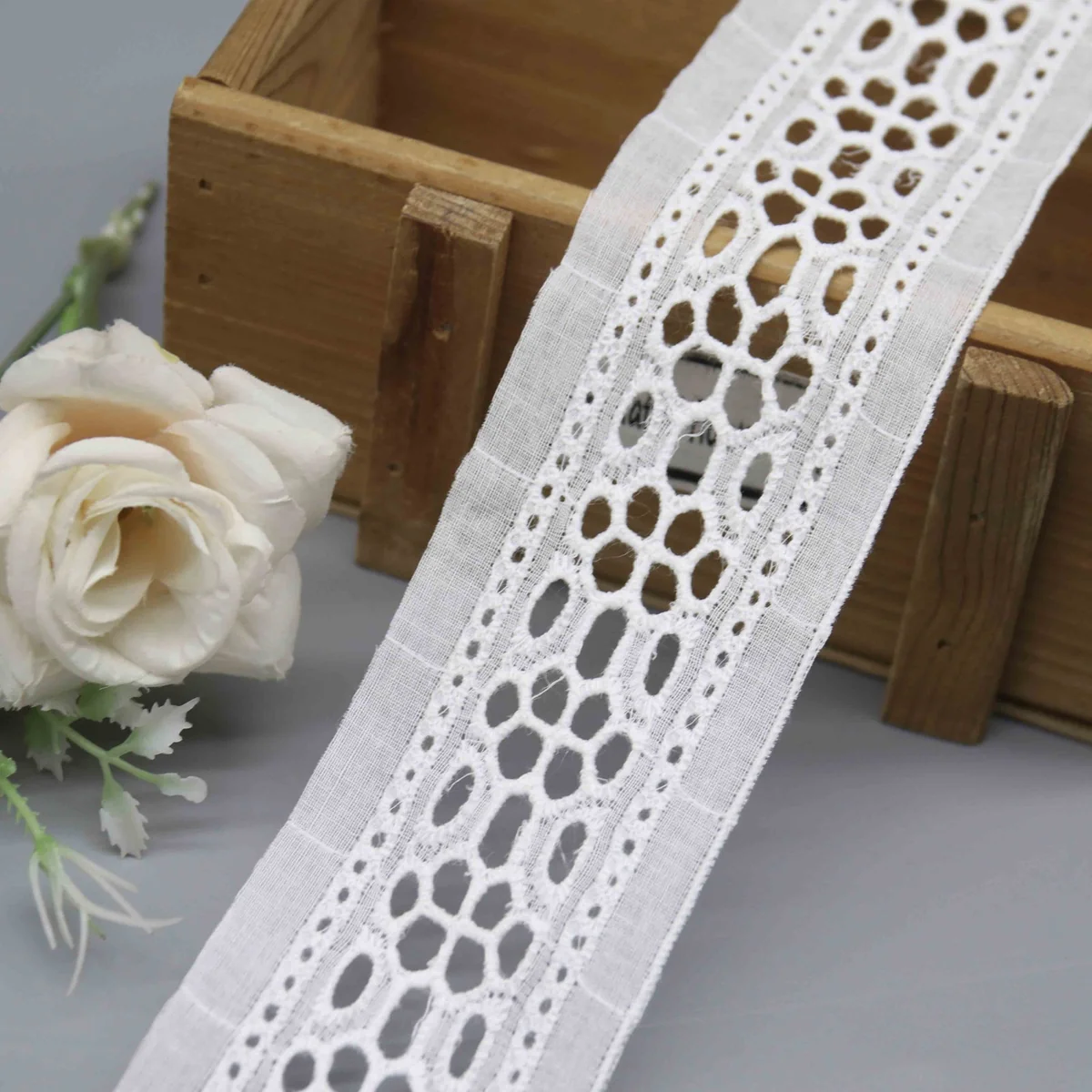 Geometric Honeycomb Oval Eyelets In A Central Eyelet Lace Trim for Garment Trim