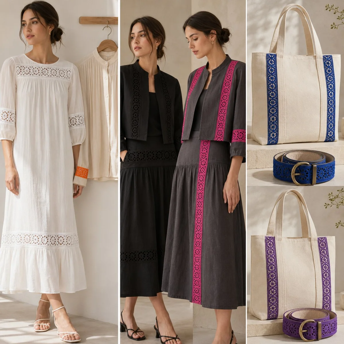 Geometric Medallions With Circular Petal-Shaped Eyelet Lace Trim for Garment Trim