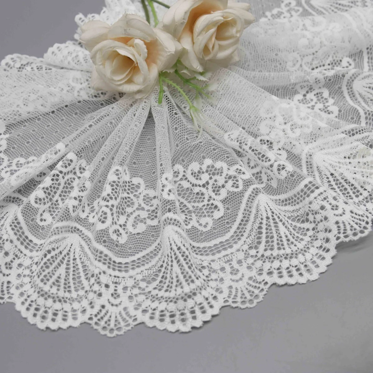 One Features Symmetrical Floral Wide Galloon Lace Trim for Lingerie