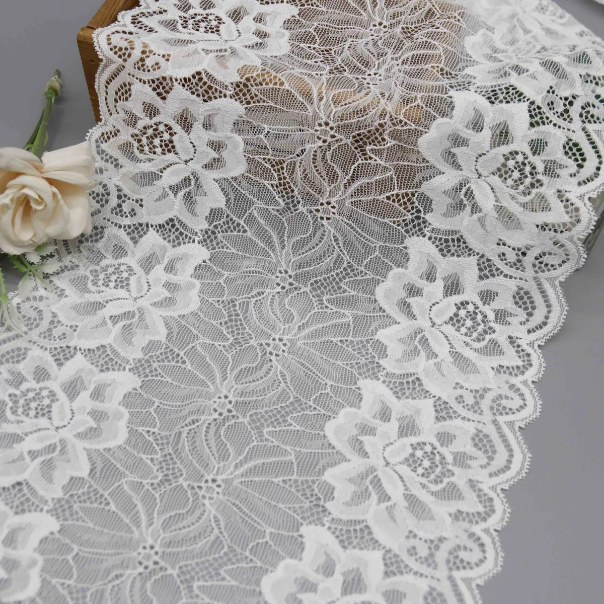 One Features Symmetrical Floral Wide Galloon Lace Trim for Lingerie