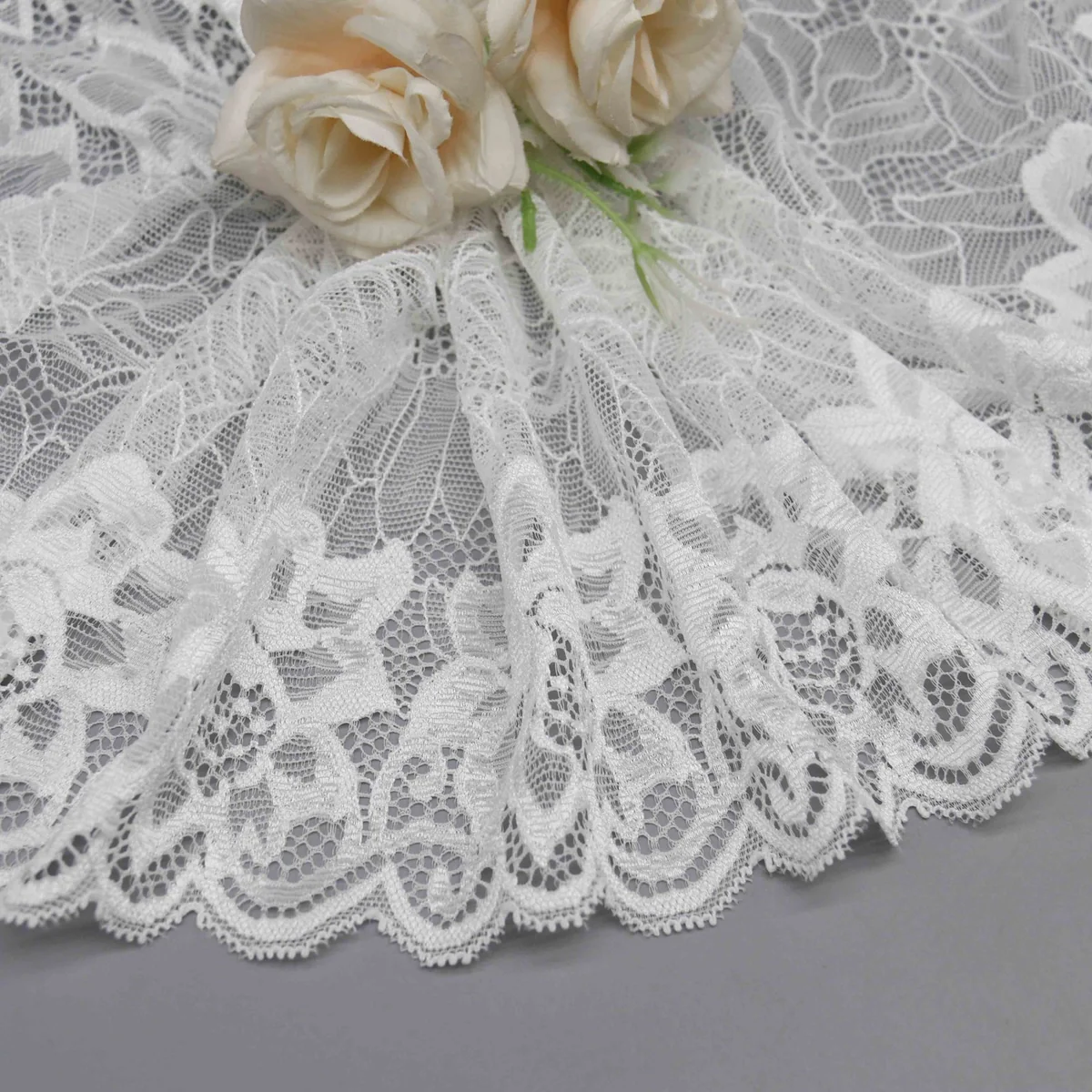 One Features Symmetrical Floral Wide Galloon Lace Trim for Lingerie