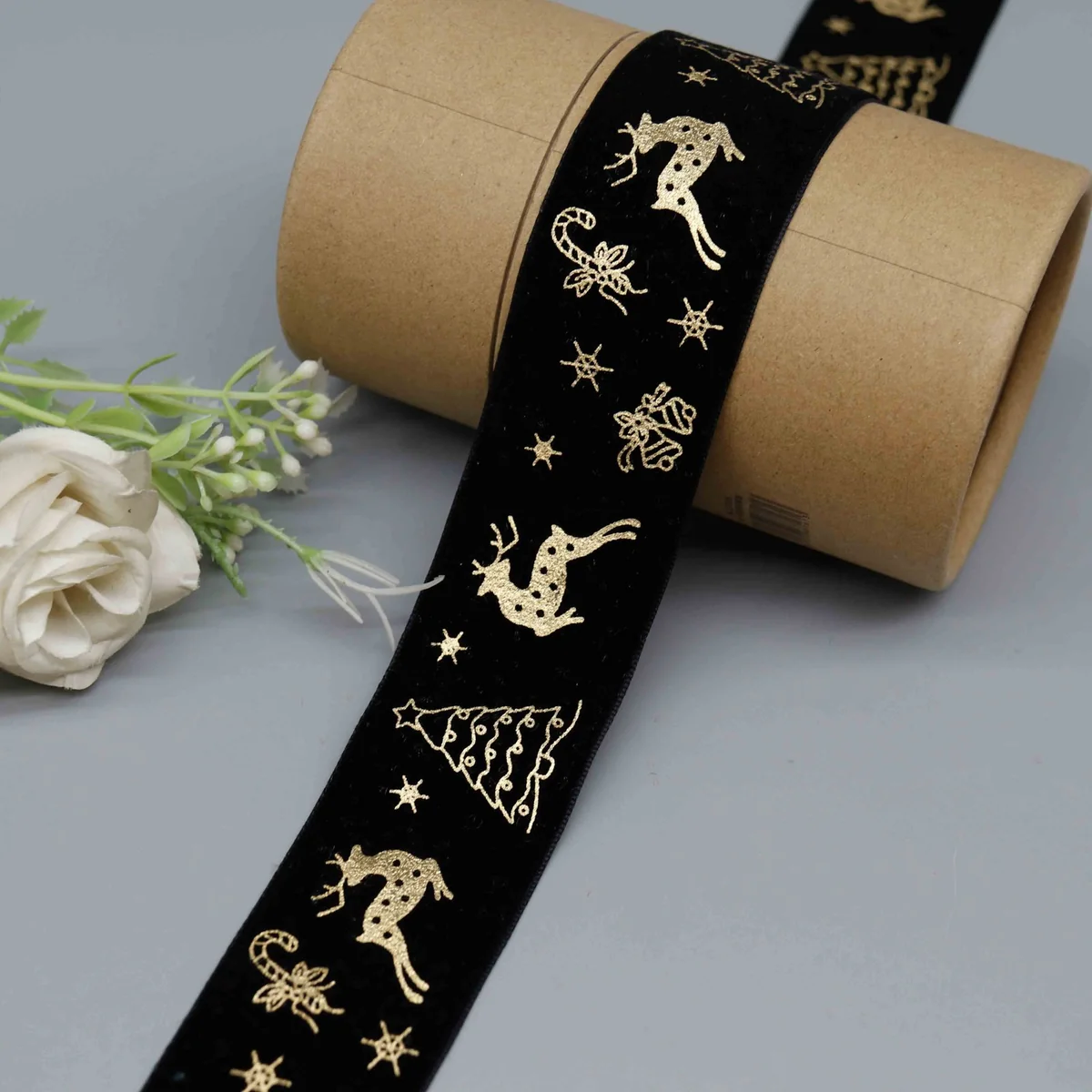 Reindeer Christmas Trees and Candy Canes Ribbon for Gift Wrapping