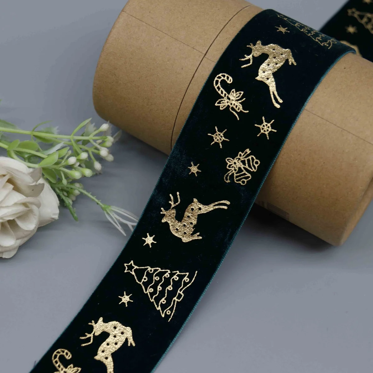Reindeer Christmas Trees and Candy Canes Ribbon for Gift Wrapping