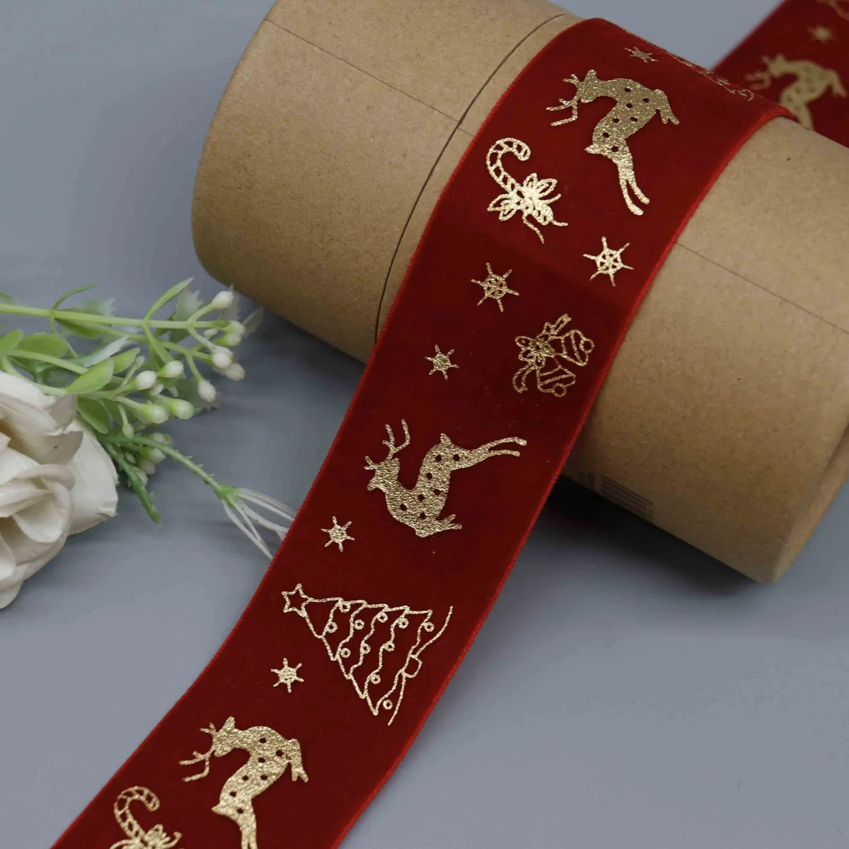 Reindeer Christmas Trees and Candy Canes Ribbon for Gift Wrapping