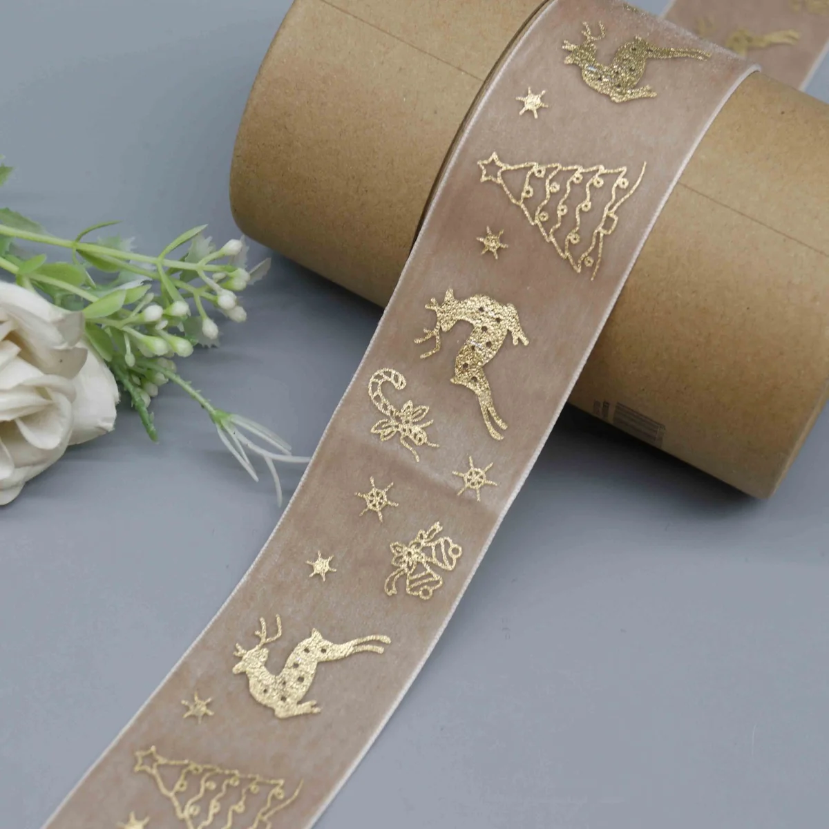 Reindeer Christmas Trees and Candy Canes Ribbon for Gift Wrapping