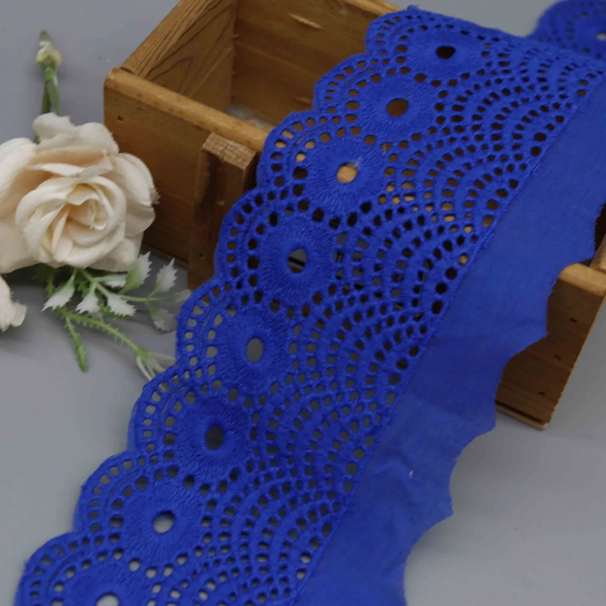 Scalloped Edge With Repeating Circular Motifs Eyelet Lace Trim for Garment Trim