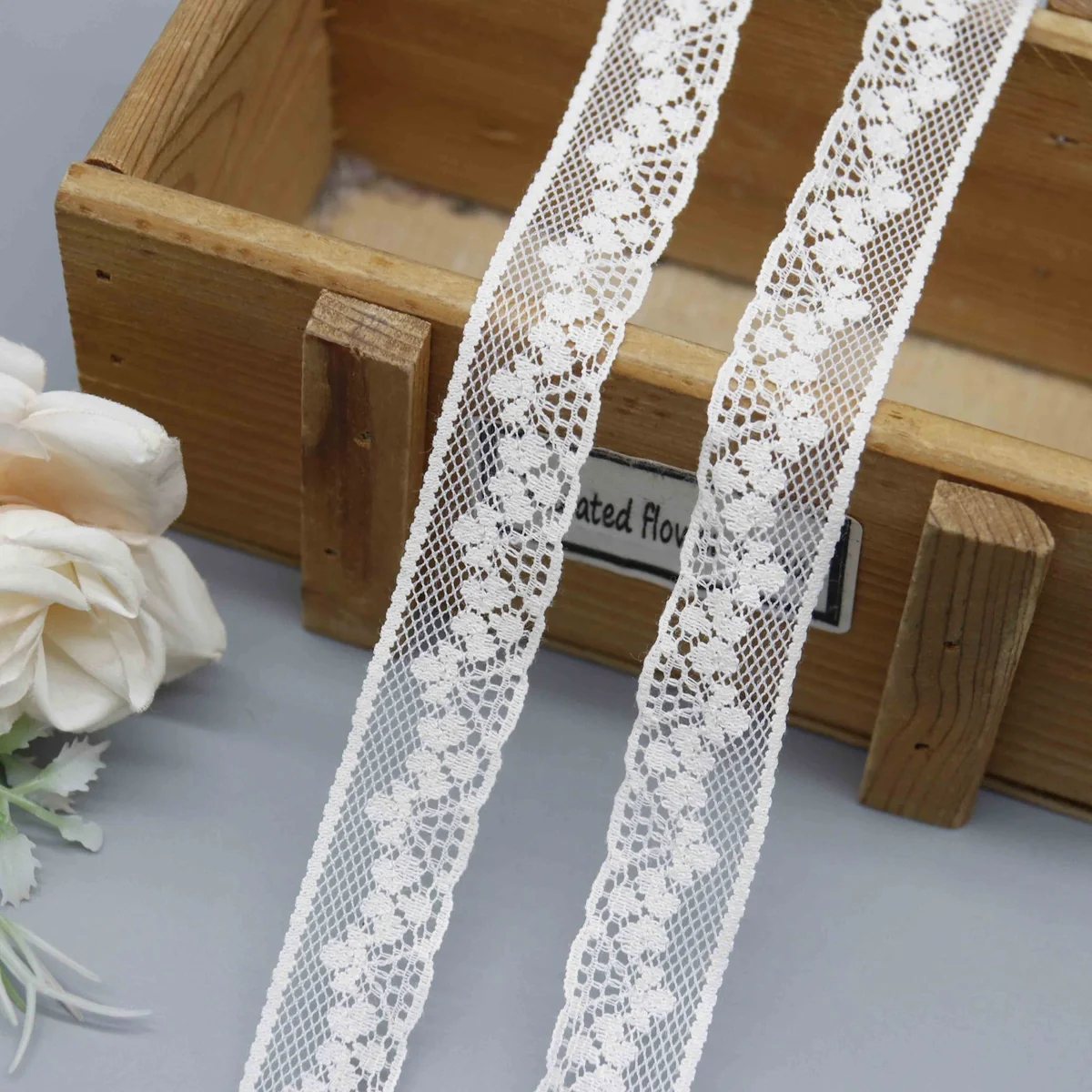 Small Repeating Floral Vine On A Mesh Ground Lace Trim for Lingerie