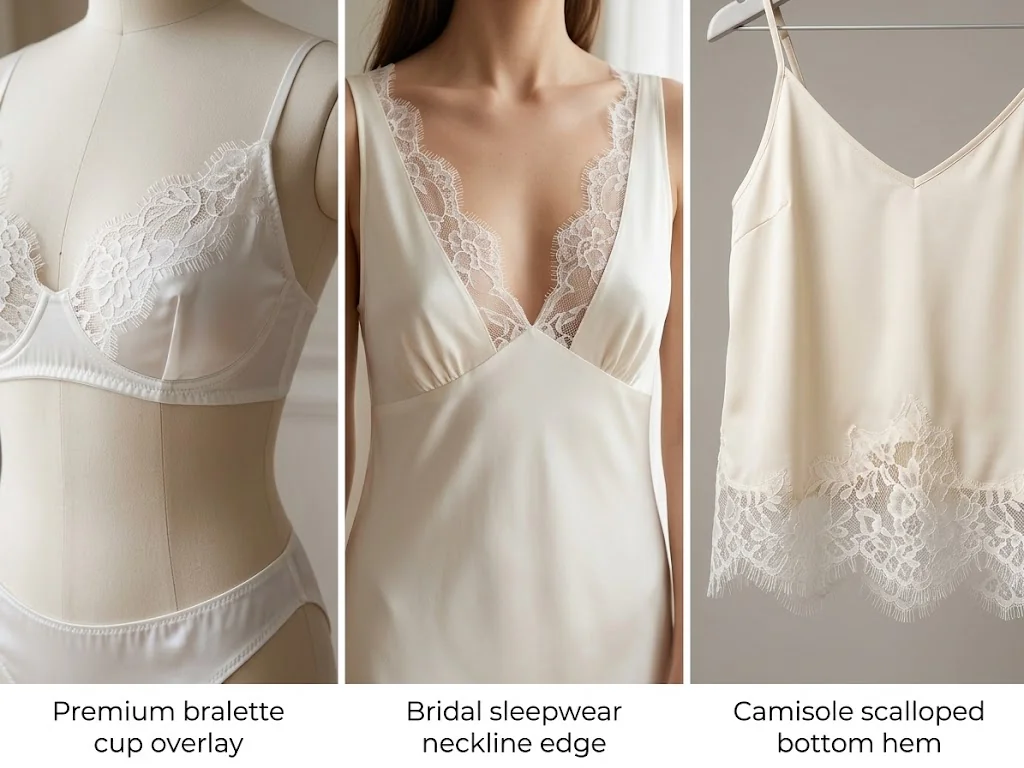 White Floral and Leaf Scalloped Lace Trim for Lingerie