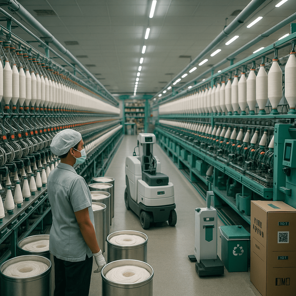 Factory dye laboratory with shade cabinets and spectrophotometer, matching colors for both pre‑dyed and white dyeable water soluble lace.