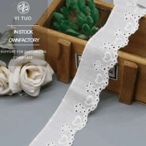 100% Cotton Scalloped Embroidery Eyelet Lace Trim for Garment Manufacturing and Home Textiles